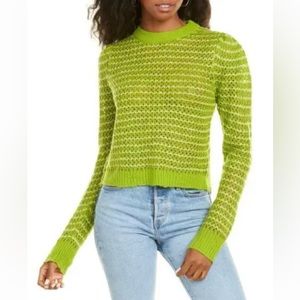 WAYF Where Are You From Open Knit Crew Neck Sweater Long Sleeves Green XS NWT